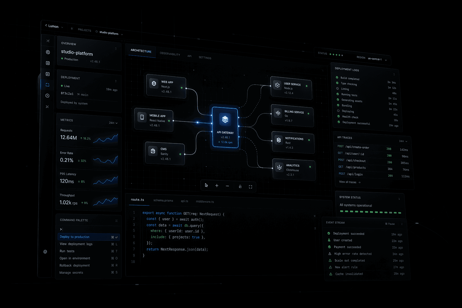 Abstract software system interface for Lumon Studios