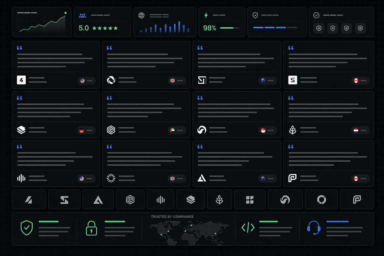 Dark client proof wall dashboard